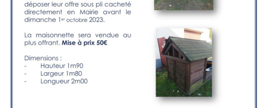 Vente de gré à gré – Maisonnette en bois